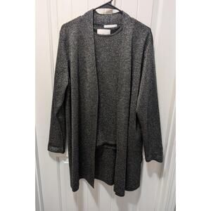 VTG Susan Graver Cardigan Tank 2 Piece Black Mettalic Formal Size L Business
